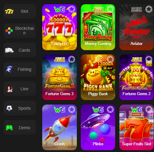 Main screen of yaycasino game page for PK players - 4